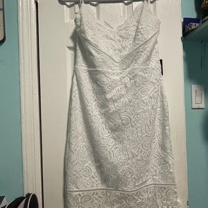 Selling a NWT Express White Lace Dress (Midi Length) Size M